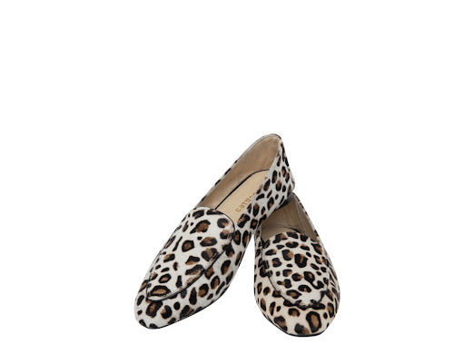 Diana in Animal Print Caramel Trim, Comfortable Handmade Leather Loafers, Stylish Flat Shoes